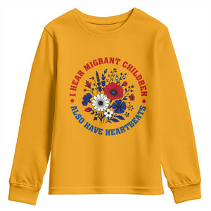 I Hear Migrant Children Also Have Heartbeats Youth Sweatshirt Patriotic Red White Blue Floral Human Rights