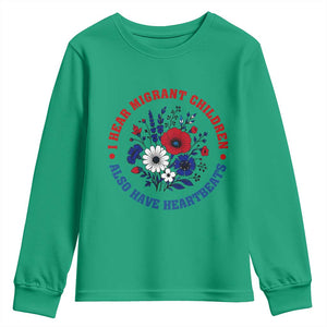 I Hear Migrant Children Also Have Heartbeats Youth Sweatshirt Patriotic Red White Blue Floral Human Rights