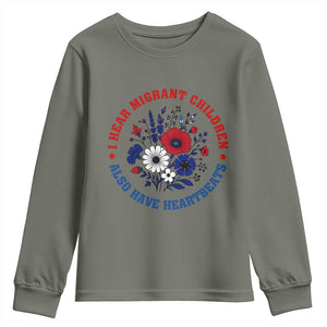 I Hear Migrant Children Also Have Heartbeats Youth Sweatshirt Patriotic Red White Blue Floral Human Rights