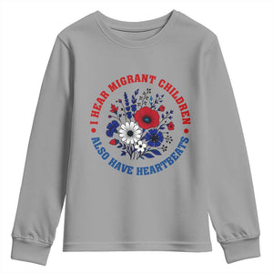 I Hear Migrant Children Also Have Heartbeats Youth Sweatshirt Patriotic Red White Blue Floral Human Rights