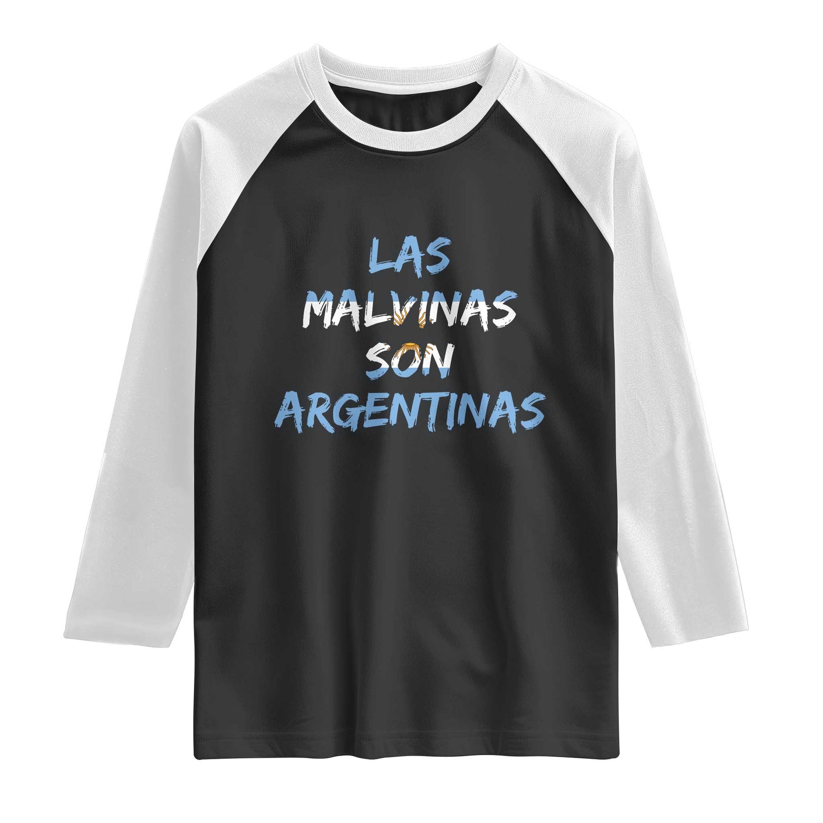 Patriotic Las Malvinas Son Argentinas Flag Raglan Shirt Argentine Heritage Sun of May Argentina Sovereignty TS02 Black White Print Your Wear