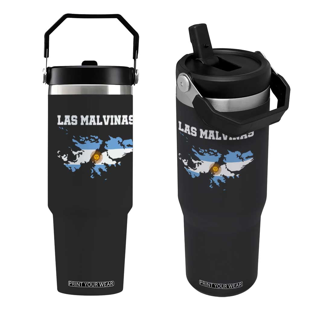 Las Malvinas Island Map Flag Graphic Flip Straw Tumbler Patriotic Sovereignty Argentine Heritage Sun of May Pride TS02 One Size: 30 oz Black Print Your Wear