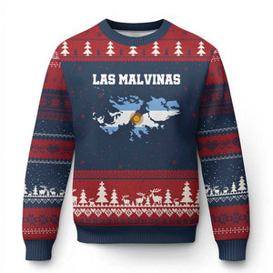 Las Malvinas Island Map Flag Graphic Ugly Christmas Sweater Patriotic Sovereignty Argentine Heritage Sun of May Pride