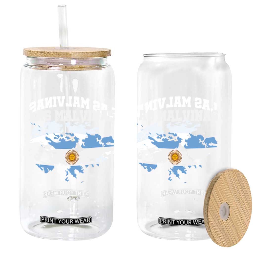 Las Malvinas Island Map Flag Graphic Glass Can Patriotic Sovereignty Argentine Heritage Sun of May Pride