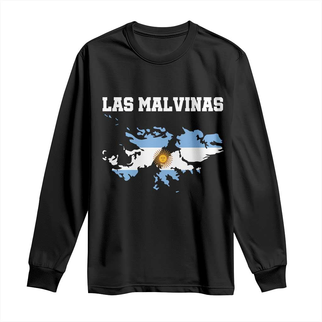 Las Malvinas Island Map Flag Graphic Long Sleeve Shirt Patriotic Sovereignty Argentine Heritage Sun of May Pride TS02 Black Print Your Wear