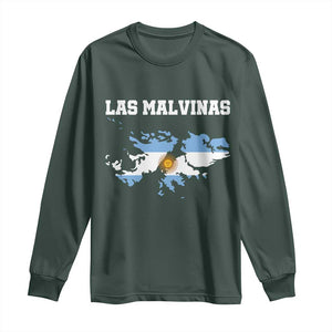 Las Malvinas Island Map Flag Graphic Long Sleeve Shirt Patriotic Sovereignty Argentine Heritage Sun of May Pride
