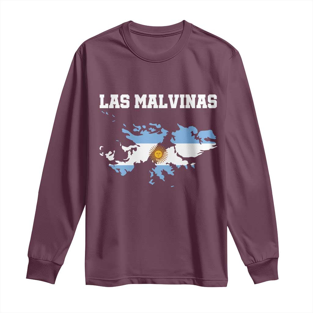 Las Malvinas Island Map Flag Graphic Long Sleeve Shirt Patriotic Sovereignty Argentine Heritage Sun of May Pride
