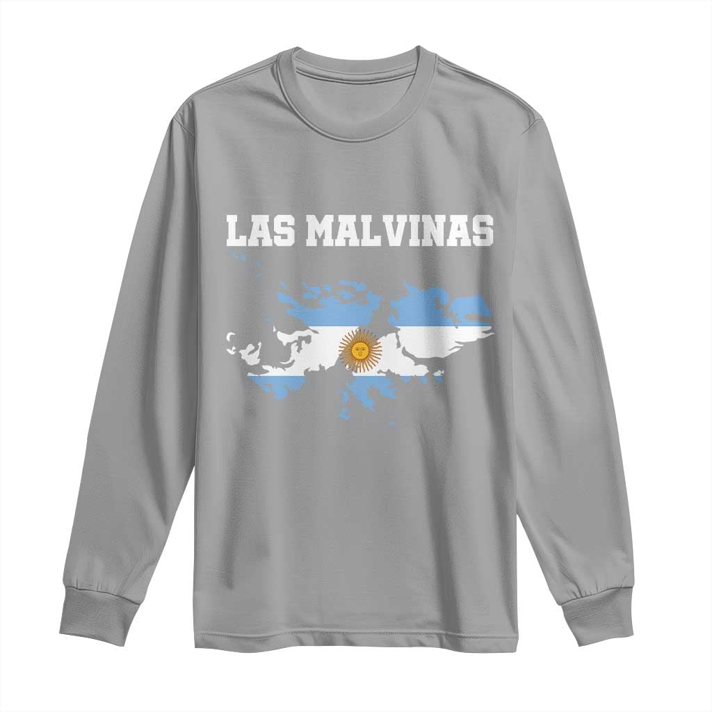 Las Malvinas Island Map Flag Graphic Long Sleeve Shirt Patriotic Sovereignty Argentine Heritage Sun of May Pride