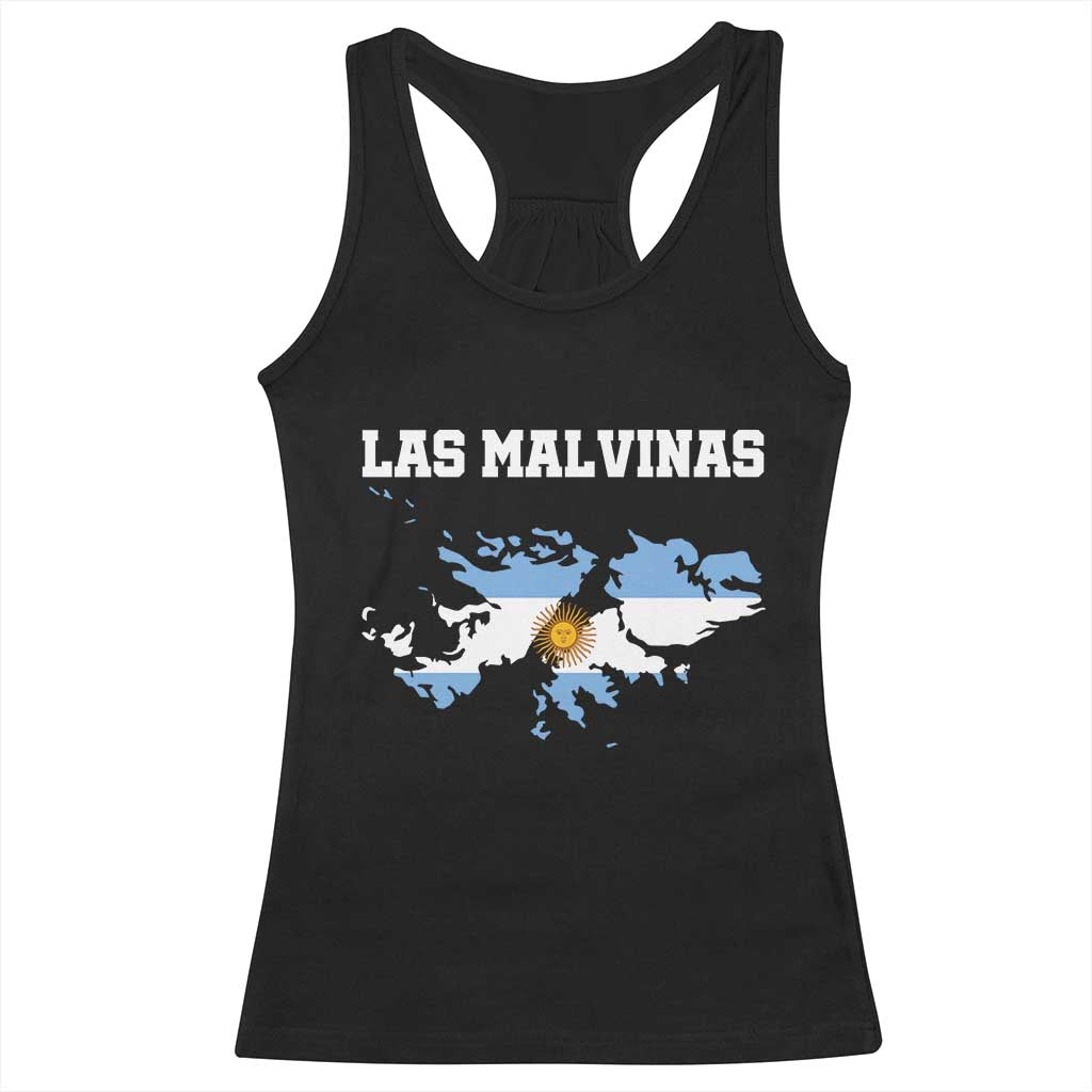 Las Malvinas Island Map Flag Graphic Racerback Tank Top Patriotic Sovereignty Argentine Heritage Sun of May Pride TS02 Black Print Your Wear