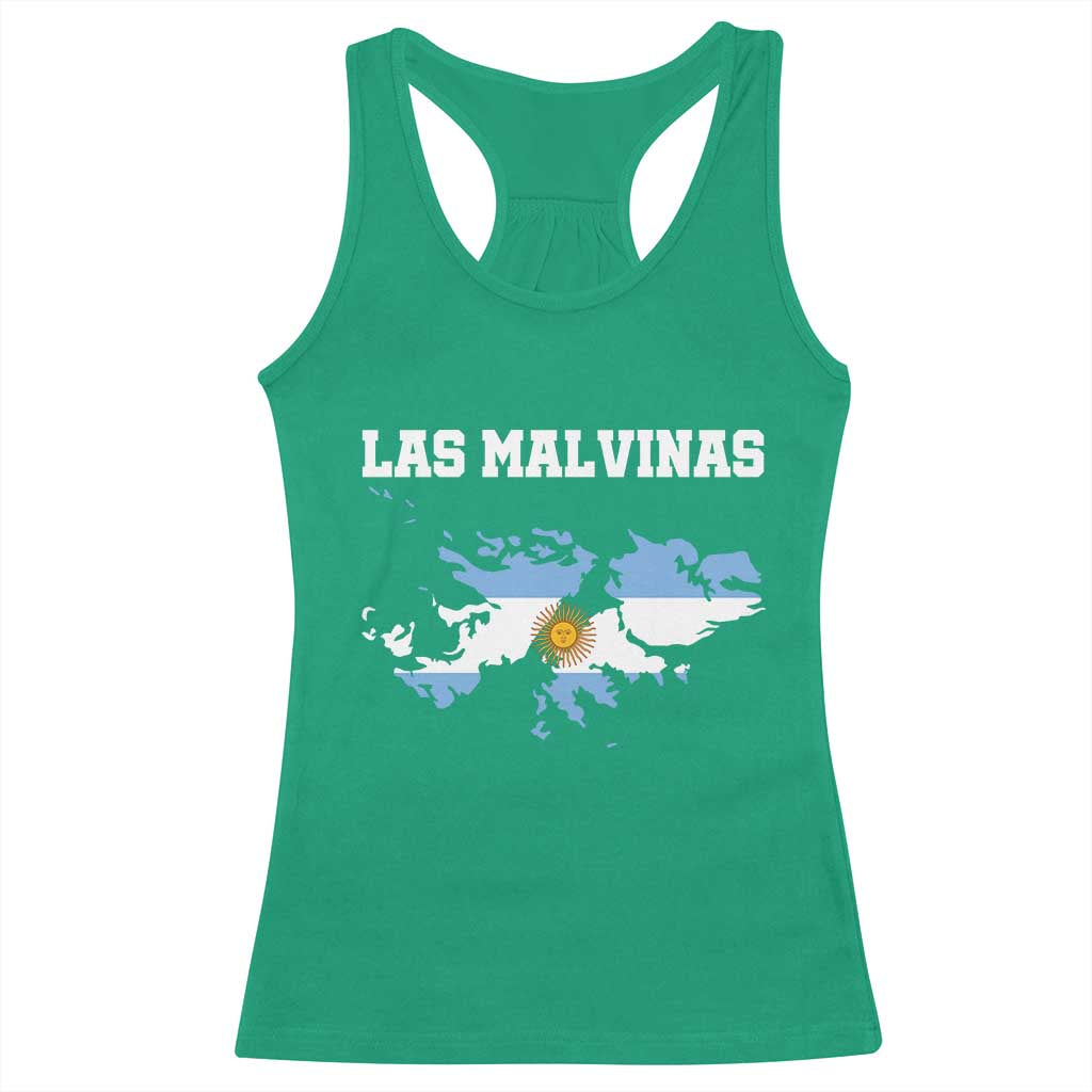 Las Malvinas Island Map Flag Graphic Racerback Tank Top Patriotic Sovereignty Argentine Heritage Sun of May Pride