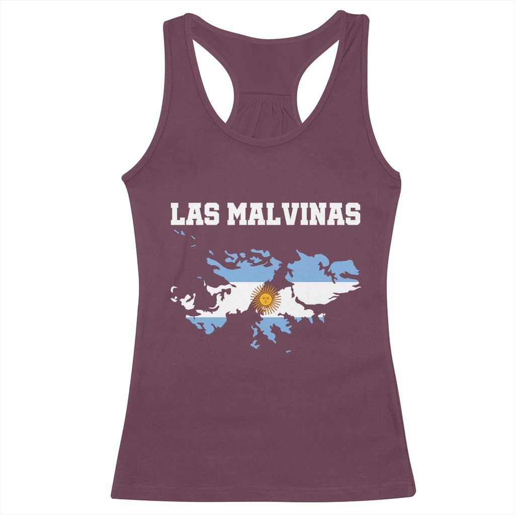 Las Malvinas Island Map Flag Graphic Racerback Tank Top Patriotic Sovereignty Argentine Heritage Sun of May Pride
