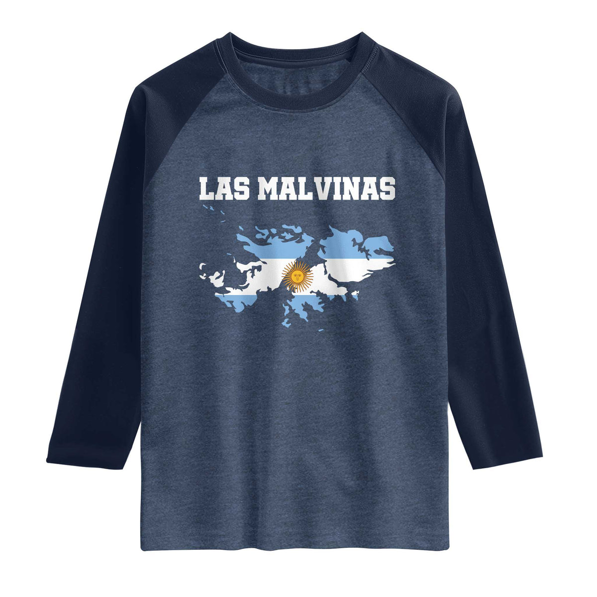 Las Malvinas Island Map Flag Graphic Raglan Shirt Patriotic Sovereignty Argentine Heritage Sun of May Pride