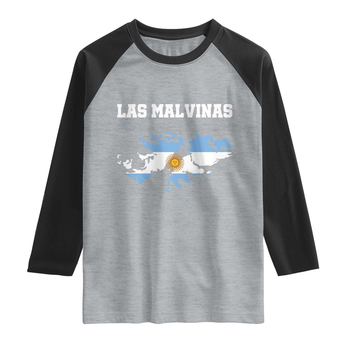 Las Malvinas Island Map Flag Graphic Raglan Shirt Patriotic Sovereignty Argentine Heritage Sun of May Pride