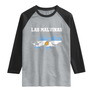 Las Malvinas Island Map Flag Graphic Raglan Shirt Patriotic Sovereignty Argentine Heritage Sun of May Pride