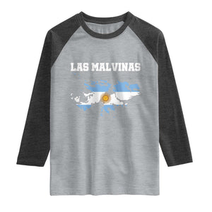 Las Malvinas Island Map Flag Graphic Raglan Shirt Patriotic Sovereignty Argentine Heritage Sun of May Pride
