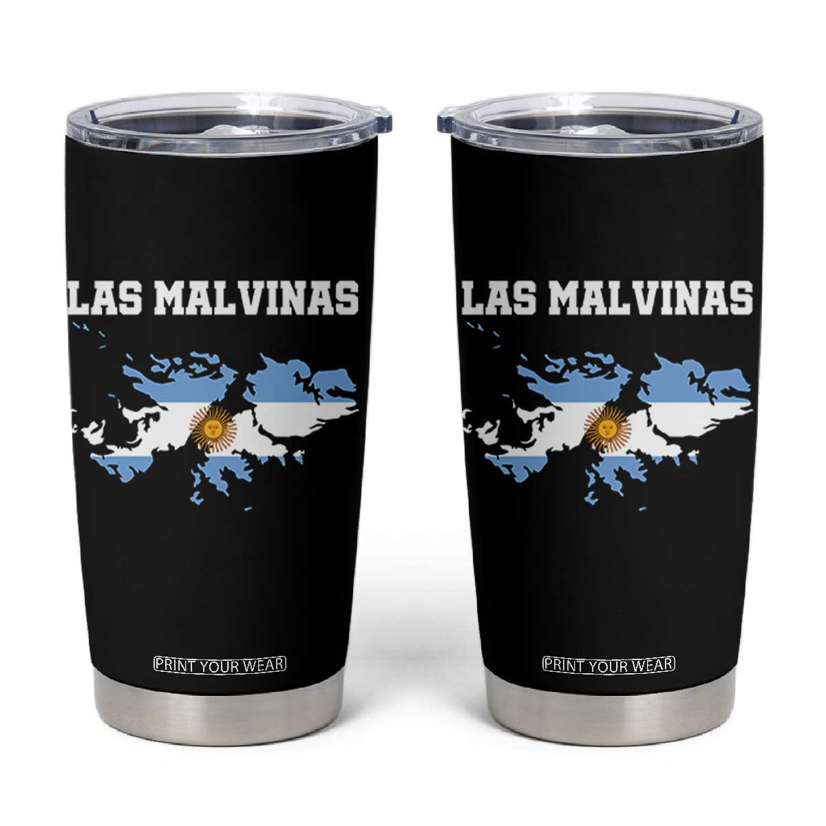 Las Malvinas Island Map Flag Graphic Tumbler Cup Patriotic Sovereignty Argentine Heritage Sun of May Pride TS02 Black Print Your Wear