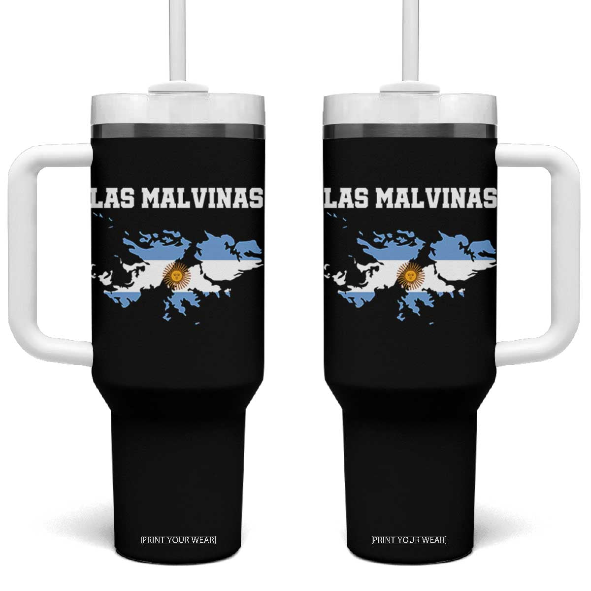 Las Malvinas Island Map Flag Graphic Tumbler With Handle Patriotic Sovereignty Argentine Heritage Sun of May Pride TS02 One Size: 40 oz Black Print Your Wear