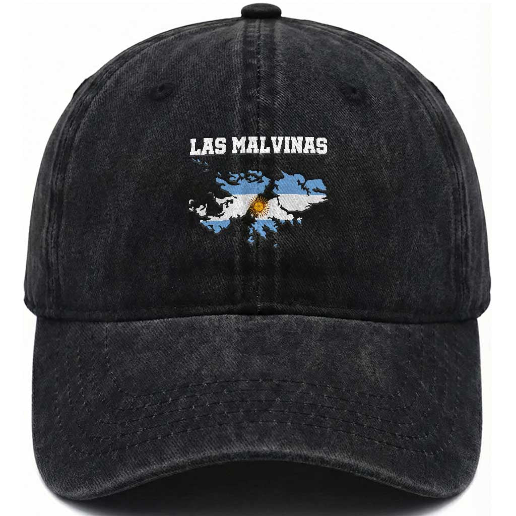Las Malvinas Island Map Flag Graphic Washed Cotton Baseball Cap Patriotic Sovereignty Argentine Heritage Sun of May Pride TS02 Print Your Wear