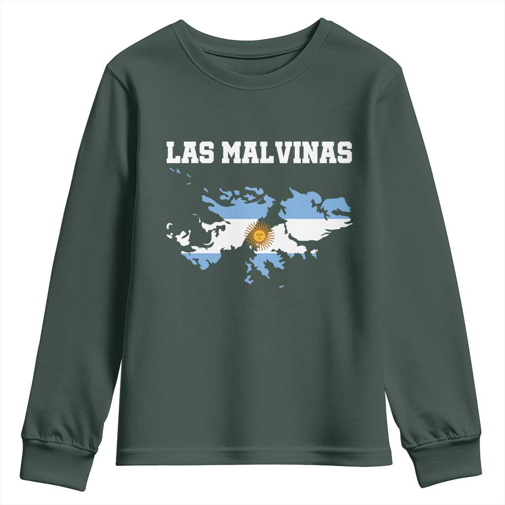 Las Malvinas Island Map Flag Graphic Youth Sweatshirt Patriotic Sovereignty Argentine Heritage Sun of May Pride