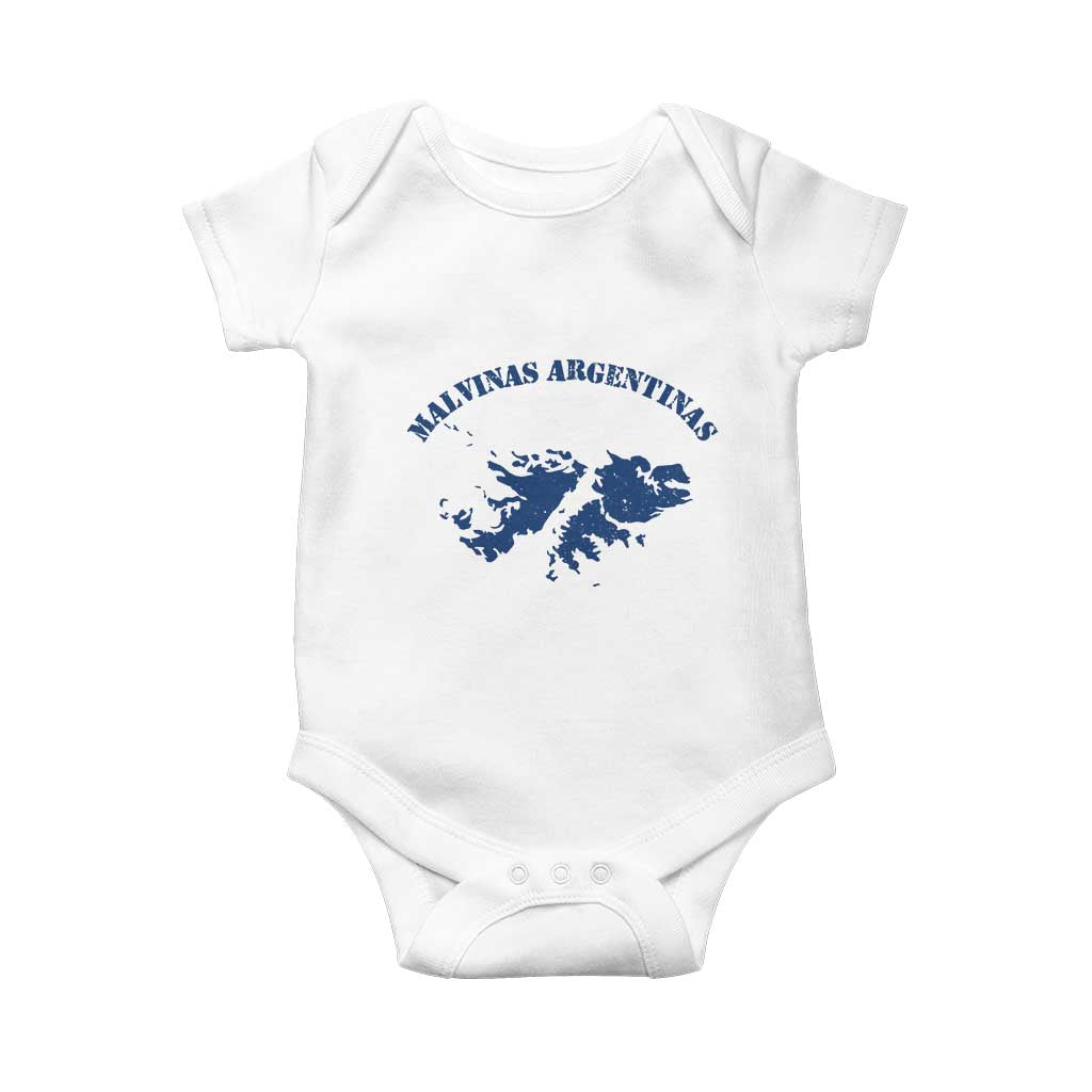 Retro Malvinas Argentinas Distressed Map Graphic Baby Onesie Argentine Island Sovereignty Heritage Pride TS02 White Print Your Wear