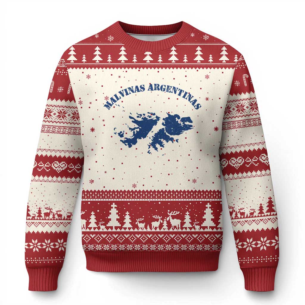 Retro Malvinas Argentinas Distressed Map Graphic Ugly Christmas Sweater Argentine Island Sovereignty Heritage Pride TS02 Beige Red Print Your Wear