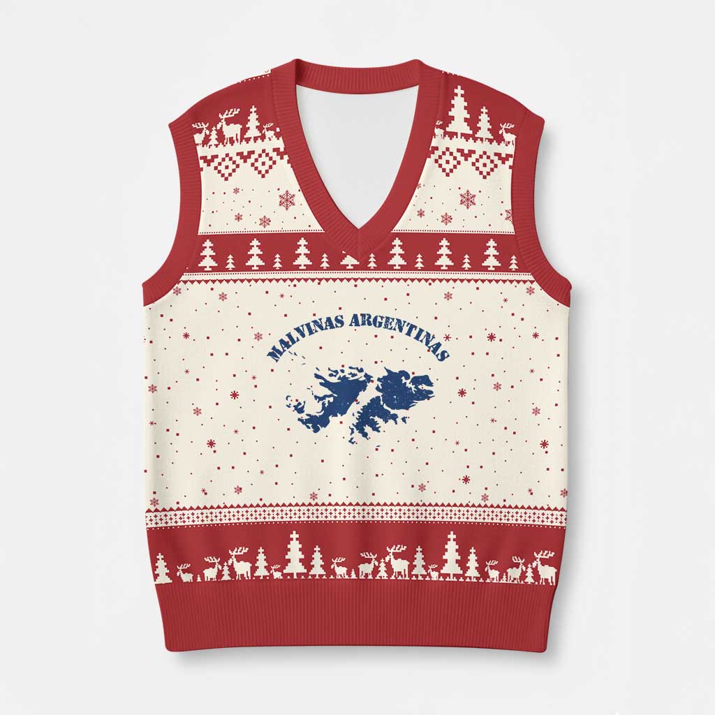 Retro Malvinas Argentinas Distressed Map Graphic V-Neck Knit Sweater Vest Argentine Island Sovereignty Heritage Pride TS02 Beige Red Print Your Wear