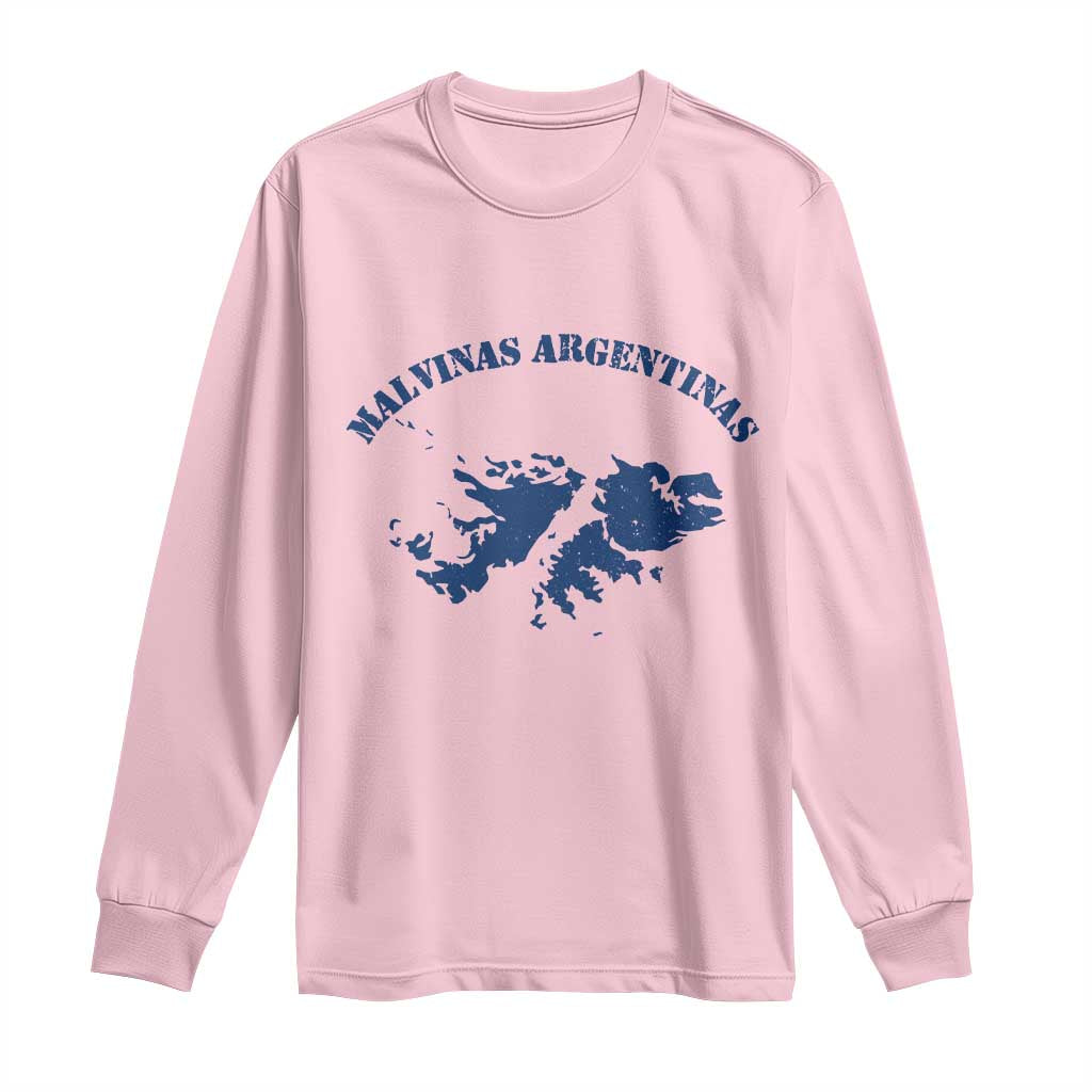 Retro Malvinas Argentinas Distressed Map Graphic Long Sleeve Shirt Argentine Island Sovereignty Heritage Pride