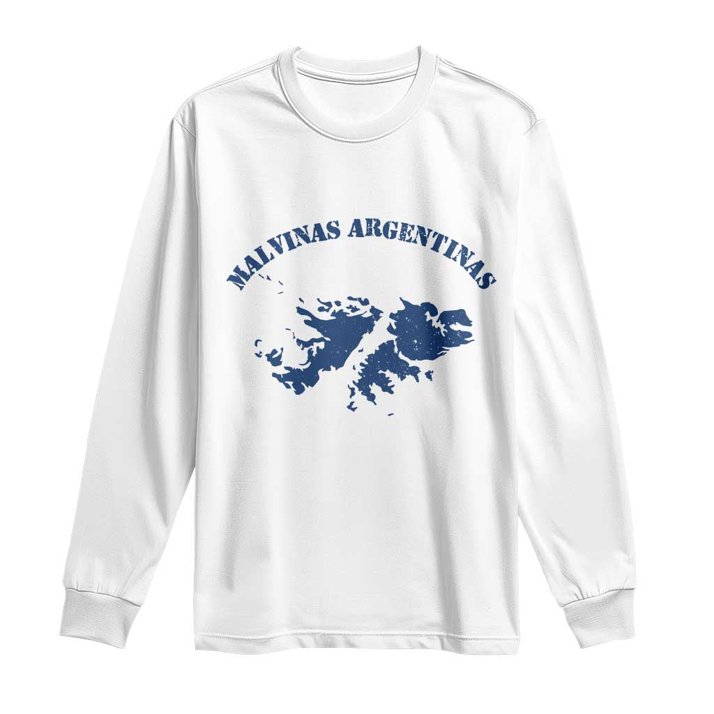 Retro Malvinas Argentinas Distressed Map Graphic Long Sleeve Shirt Argentine Island Sovereignty Heritage Pride TS02 White Print Your Wear