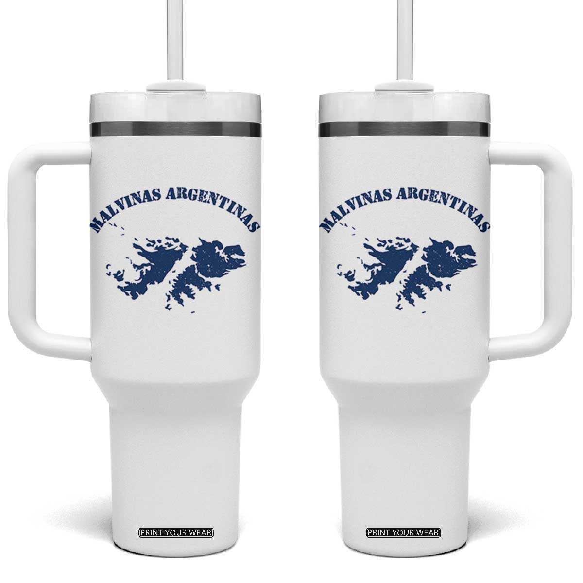 Retro Malvinas Argentinas Distressed Map Graphic Tumbler With Handle Argentine Island Sovereignty Heritage Pride TS02 One Size: 40 oz White Print Your Wear