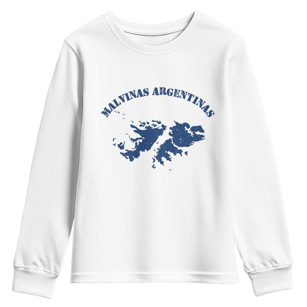 Retro Malvinas Argentinas Distressed Map Graphic Youth Sweatshirt Argentine Island Sovereignty Heritage Pride TS02 White Print Your Wear