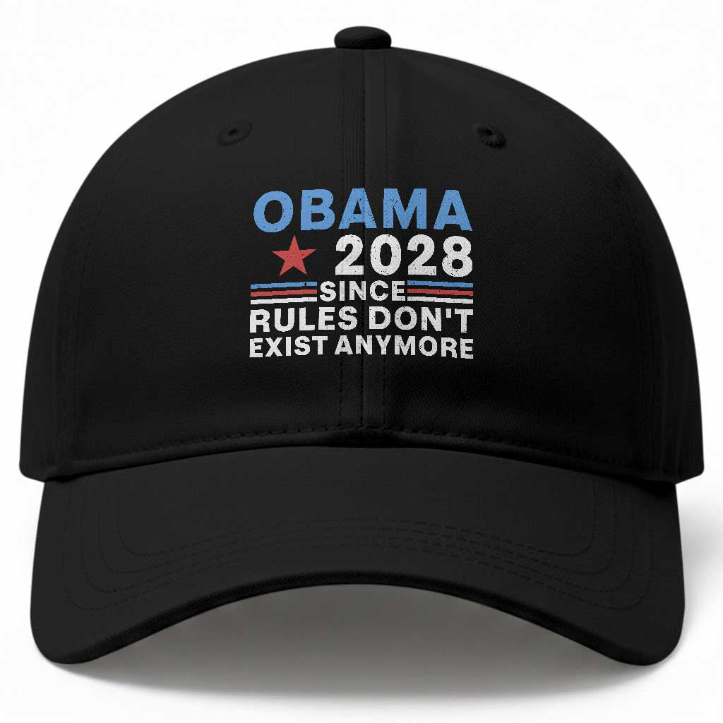 Obama 2028 Since Rules Dont Exist Anymore Baseball Cap Political Satire Red White and Blue
