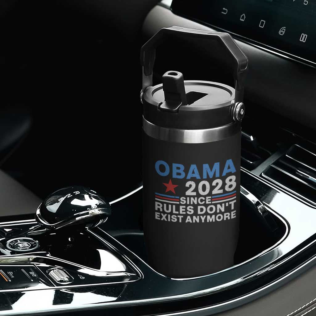 Obama 2028 Since Rules Dont Exist Anymore Flip Straw Tumbler Political Satire Red White and Blue