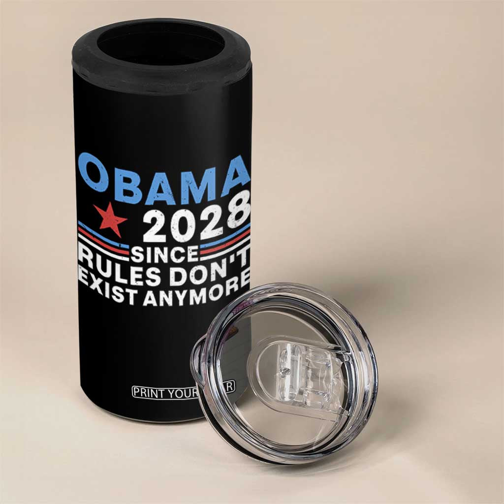 Obama 2028 Since Rules Dont Exist Anymore 4 in 1 Can Cooler Tumbler Political Satire Red White and Blue