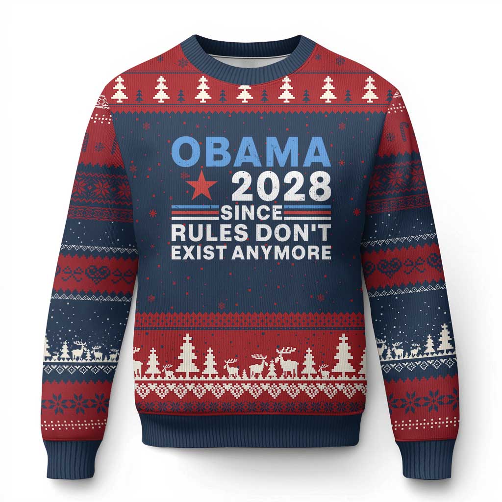 Obama 2028 Since Rules Dont Exist Anymore Ugly Christmas Sweater Political Satire Red White and Blue TS02 Navy Red Print Your Wear