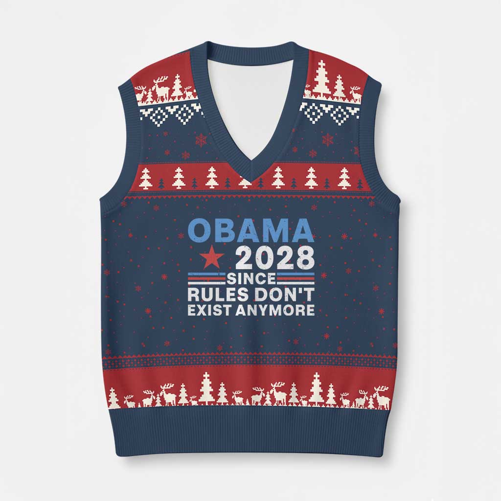 Obama 2028 Since Rules Dont Exist Anymore V-Neck Knit Sweater Vest Political Satire Red White and Blue TS02 Navy Red Print Your Wear