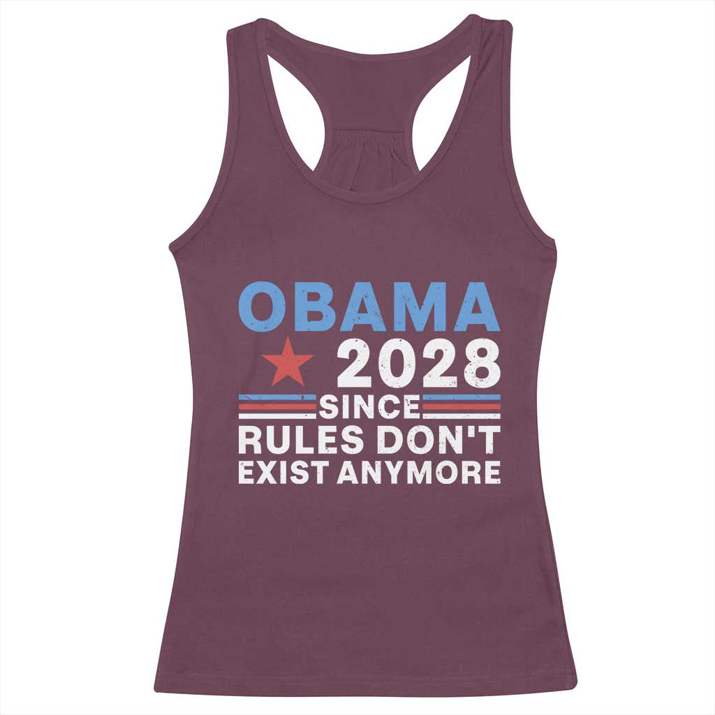 Obama 2028 Since Rules Dont Exist Anymore Racerback Tank Top Political Satire Red White and Blue