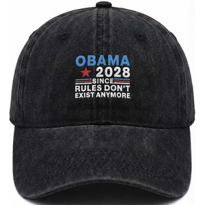 Obama 2028 Since Rules Dont Exist Anymore Washed Cotton Baseball Cap Political Satire Red White and Blue
