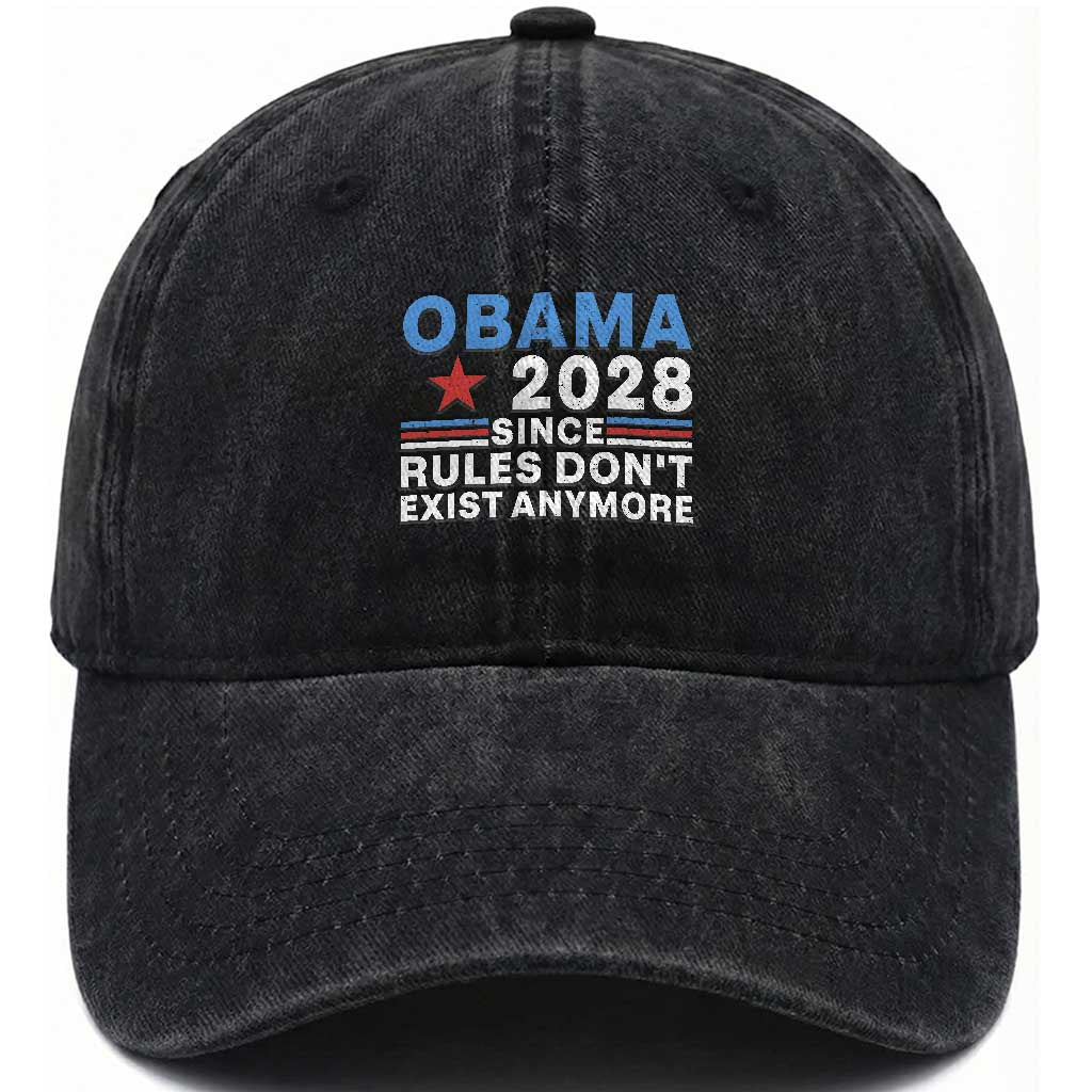 Obama 2028 Since Rules Dont Exist Anymore Washed Cotton Baseball Cap Political Satire Red White and Blue TS02 Print Your Wear