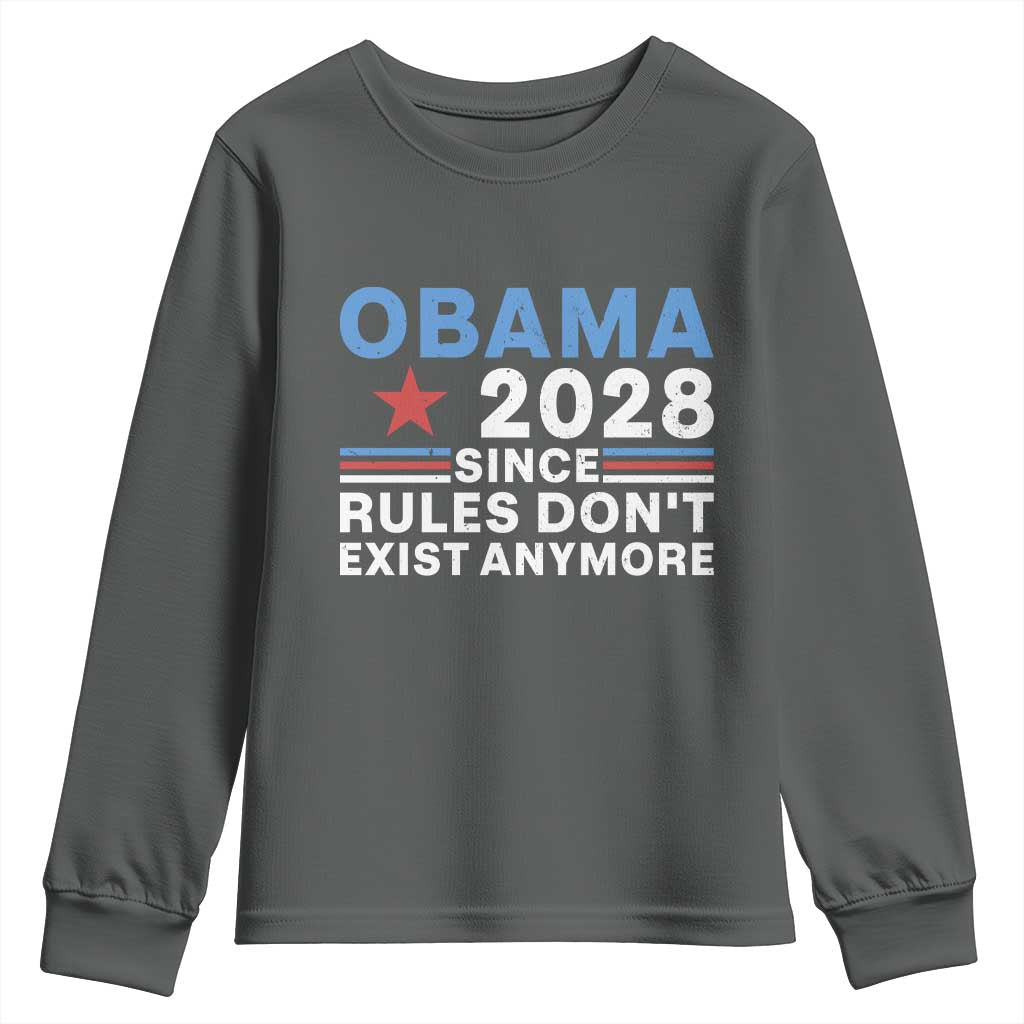 Obama 2028 Since Rules Dont Exist Anymore Youth Sweatshirt Political Satire Red White and Blue