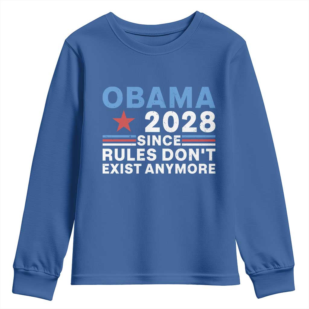 Obama 2028 Since Rules Dont Exist Anymore Youth Sweatshirt Political Satire Red White and Blue