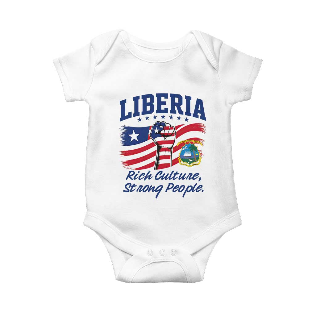 Liberia Rich Culture Strong People Patriotic Baby Onesie Liberian Flag Fist Coat Of Arms Heritage Pride TS02 White Print Your Wear