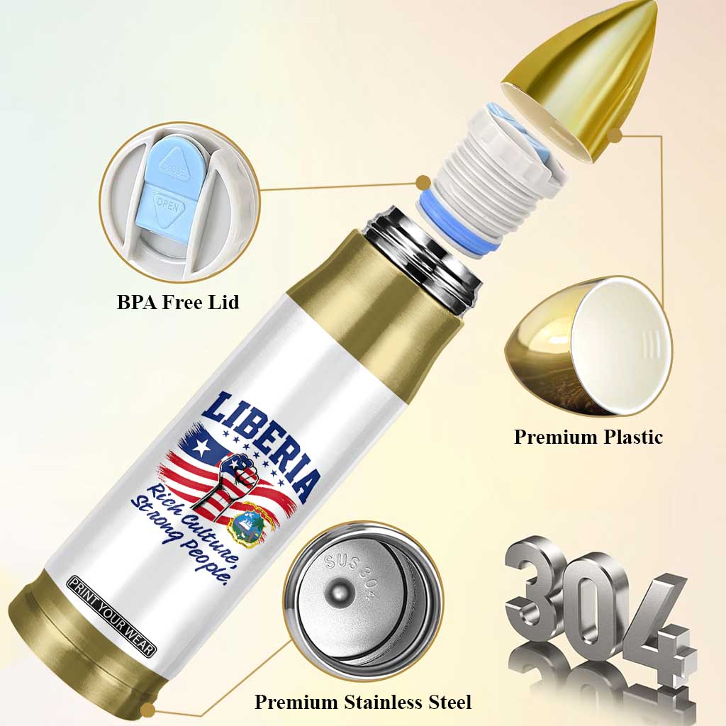 Liberia Rich Culture Strong People Patriotic Bullet Tumbler Liberian Flag Fist Coat Of Arms Heritage Pride
