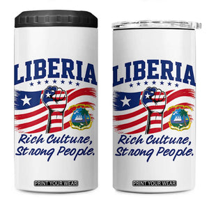Liberia Rich Culture Strong People Patriotic 4 in 1 Can Cooler Tumbler Liberian Flag Fist Coat Of Arms Heritage Pride