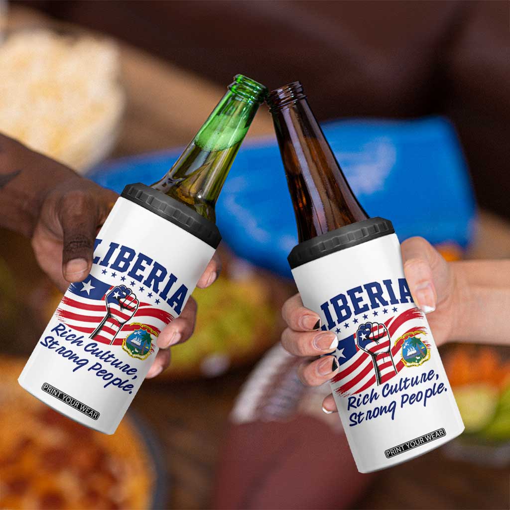 Liberia Rich Culture Strong People Patriotic 4 in 1 Can Cooler Tumbler Liberian Flag Fist Coat Of Arms Heritage Pride