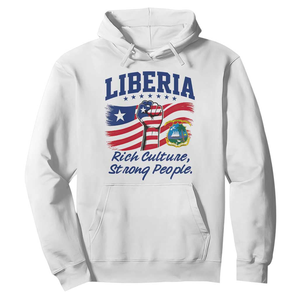 Liberia Rich Culture Strong People Patriotic Hoodie Liberian Flag Fist Coat Of Arms Heritage Pride TS02 White Print Your Wear