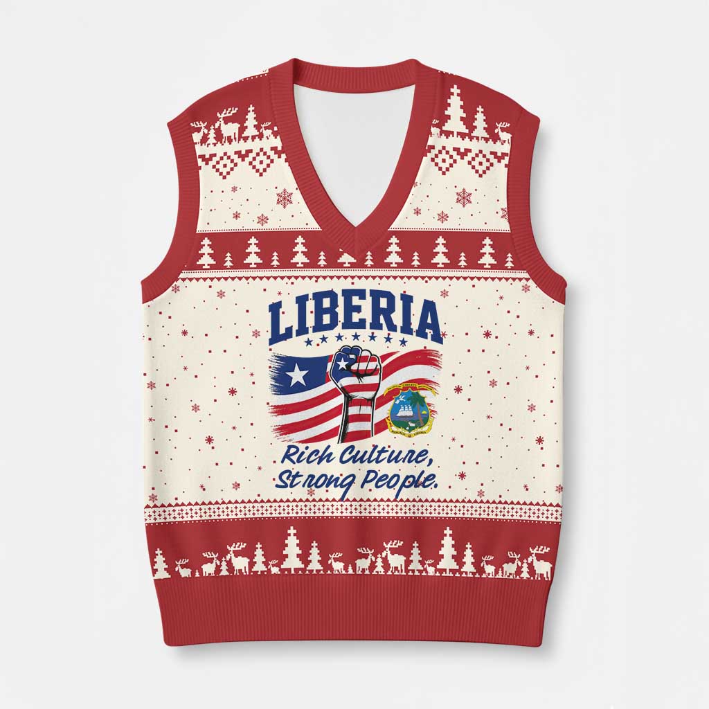 Liberia Rich Culture Strong People Patriotic V-Neck Knit Sweater Vest Liberian Flag Fist Coat Of Arms Heritage Pride TS02 Beige Red Print Your Wear