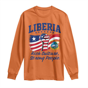 Liberia Rich Culture Strong People Patriotic Long Sleeve Shirt Liberian Flag Fist Coat Of Arms Heritage Pride