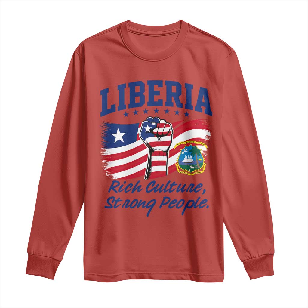 Liberia Rich Culture Strong People Patriotic Long Sleeve Shirt Liberian Flag Fist Coat Of Arms Heritage Pride