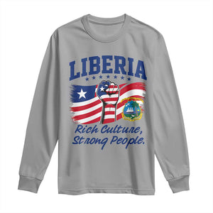 Liberia Rich Culture Strong People Patriotic Long Sleeve Shirt Liberian Flag Fist Coat Of Arms Heritage Pride