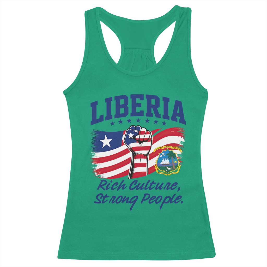 Liberia Rich Culture Strong People Patriotic Racerback Tank Top Liberian Flag Fist Coat Of Arms Heritage Pride